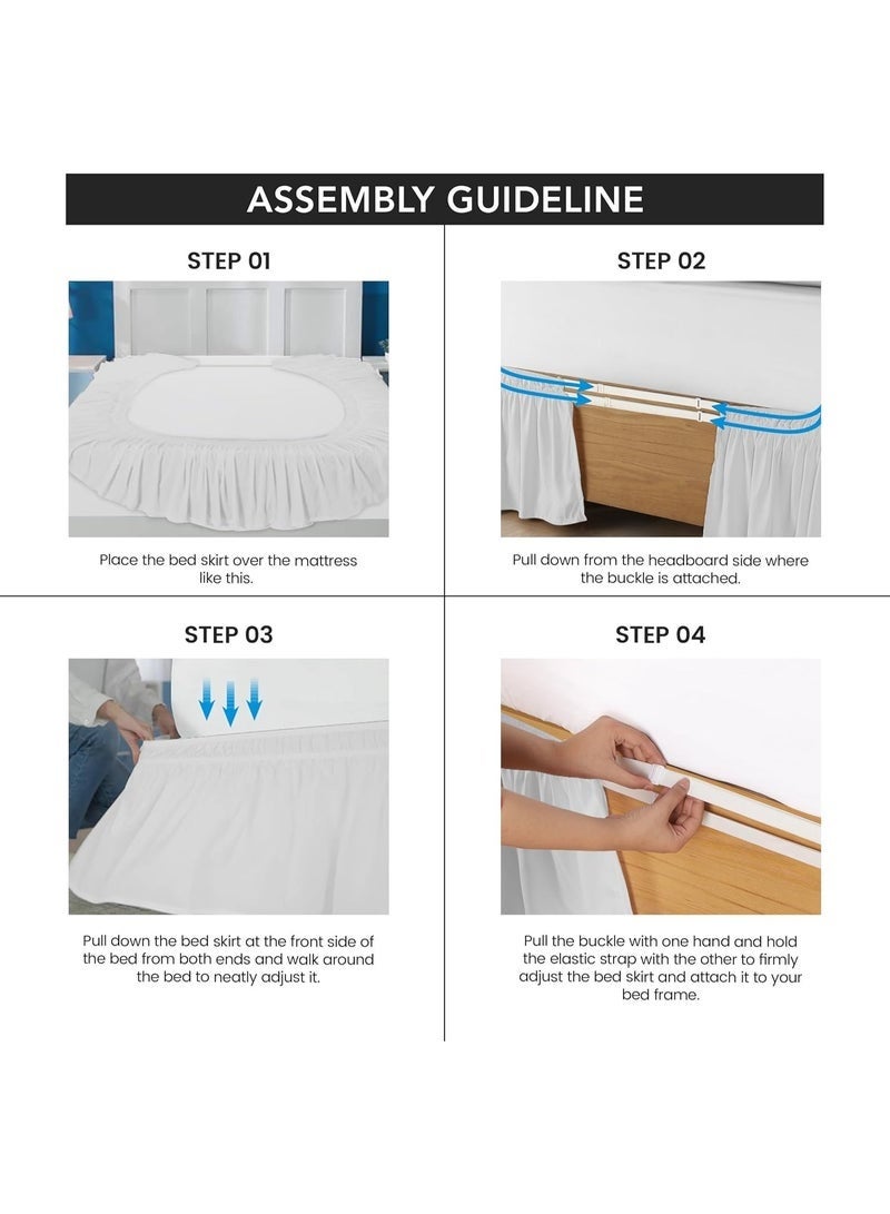 Bedding Full Elastic Bed Skirt, Easy Wrap Around Ruffle, Microfiber Bed Skirt with Adjustable Elastic Belt 16 Inch Tailored Drop, Hotel Quality Bedskirt, Fade Resistant (Full, White) - Image 4